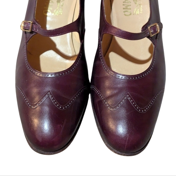 Vintage Salvatore Ferragamo Oxford Mary Janes Oxblood Leather Heels 9 Academia - Picture 5 of 11